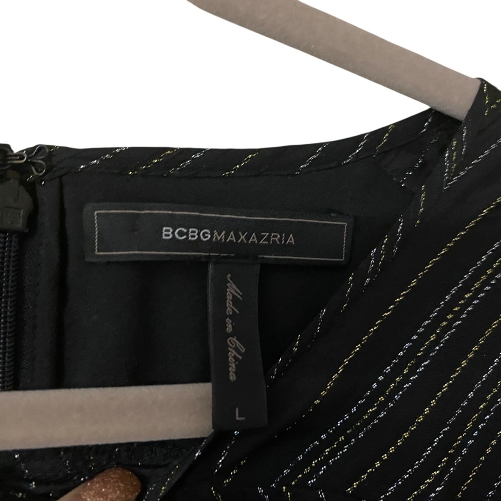 BCBGMaxazria Metallic Ruffled Detail Black Silver & Gold Cocktail Dress Large - Picture 8 of 13
